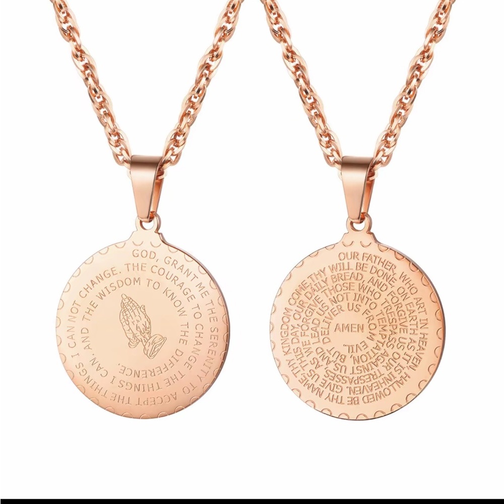 Serenity Prayer Necklace with Praying Hands Coin Pendant for Men Women